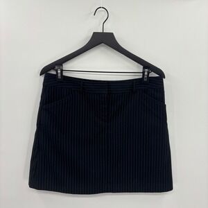 IZOD Womens Pinstripe Mini Skirt 10 Black Stretch Career Workwear Twee  Office